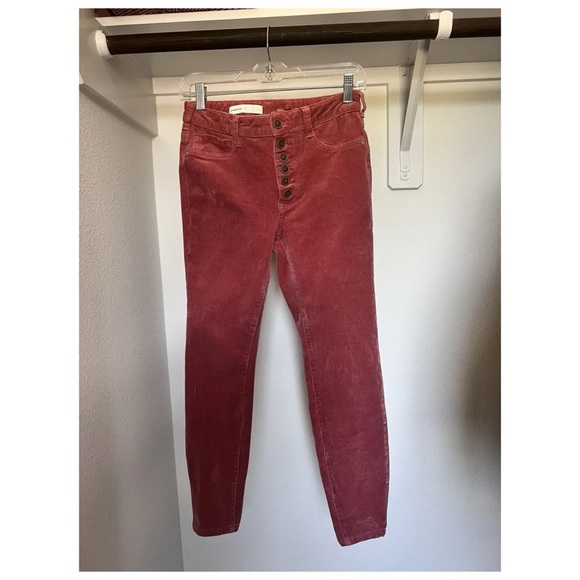 Anthropologie Pilcro Sz 27/4 High Skinny Pant Pink Corduroy Stretch Button Fly - Picture 1 of 5